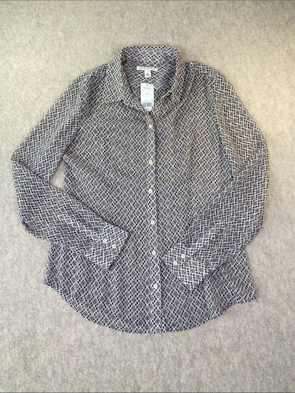 NWT Banana Republic Black & White Sheer Geometric Button-Down Shirt